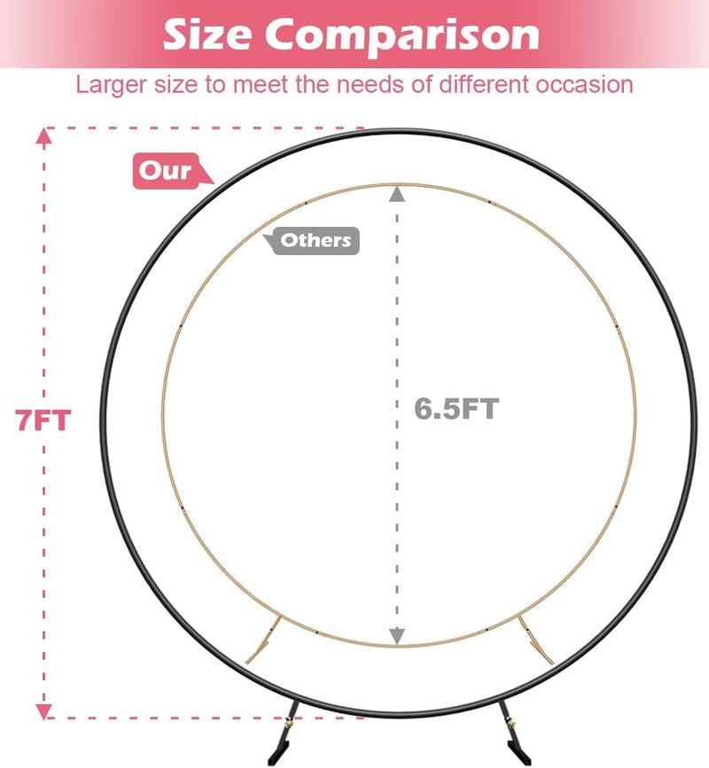 Queension Large Wedding Arch for Ceremony 7 Ft, Metal Balloon Arches Backdrop Stand with Metal Base for Party Supplies, Outdoor Garden Trellis with Water Bag for Climbing Plant, Round Frame, Black - Image 2